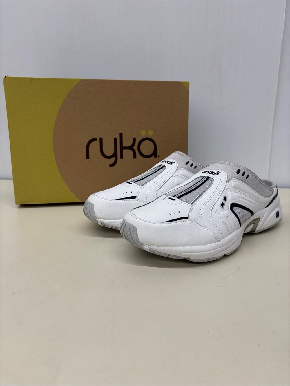Ryka White and Gray Slip-On Athletic Clogs